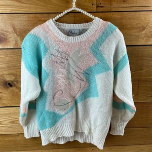 Vintage 80s Pastel Sequin Sweater sz M Coquette Aesthetic